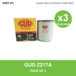 GUD Z217A oil filter 3 pack for Toyota Hilux & Fortuner 2004-2022