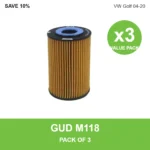 GUD M118 oil filter 3 pack for VW Golf 04-20