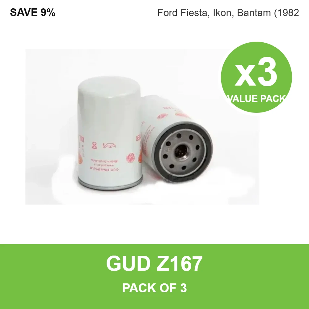 GUD Z167 oil filter 3 pack for Ford Fiesta, Ikon, Bantam (1982