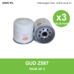 GUD Z587 oil filter 3 pack for Volkswagen Polo, Golf & Audi A1