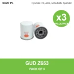 GUD Z653 oil filter 3 pack for Hyundai i10, Atos, Mitsubishi Xpander