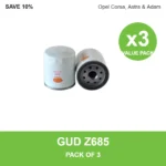 GUD Z685 oil filter 3 pack for Opel Corsa, Astra & Adam