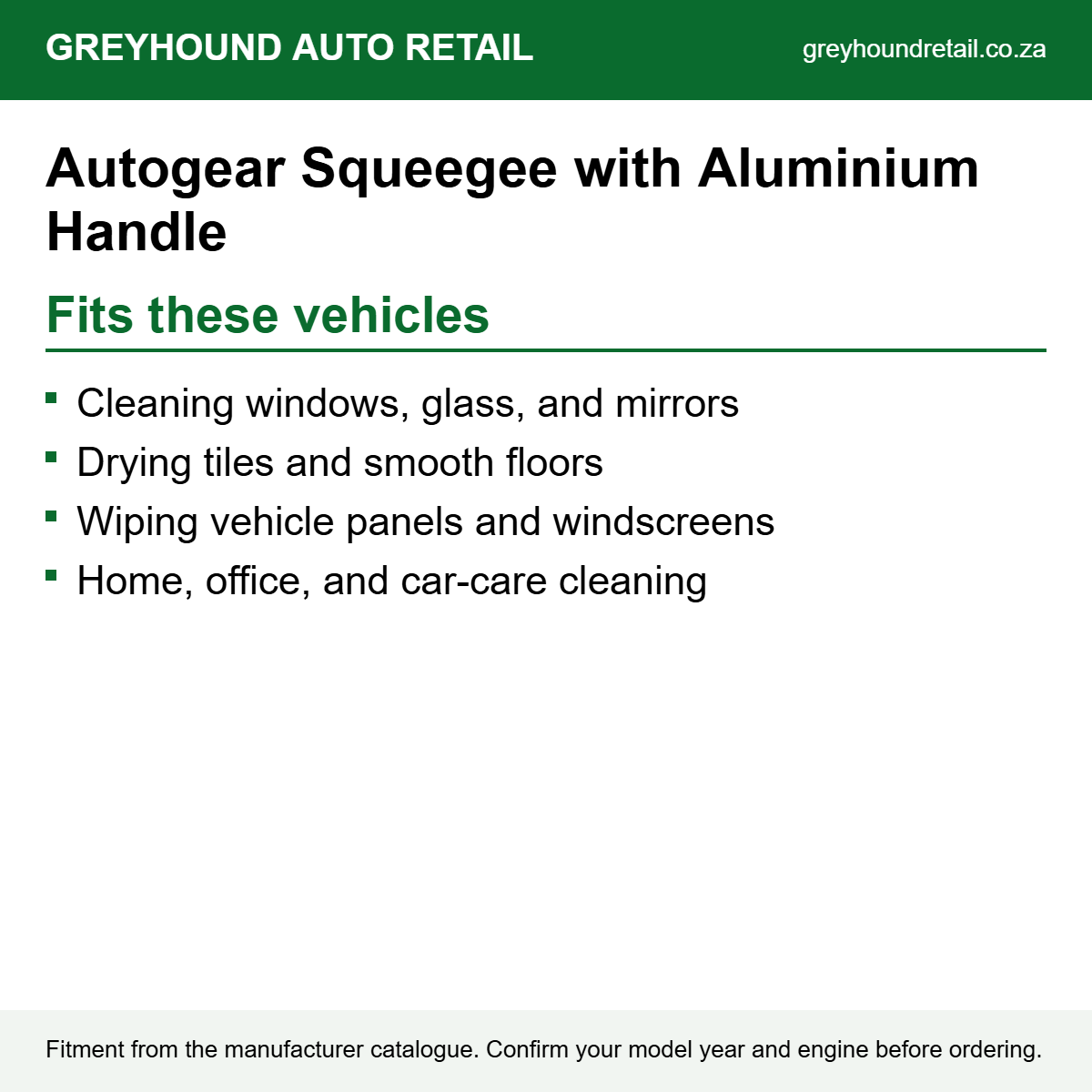 Autogear Squeegee with Aluminium Handle fits Cleaning windows, glass, and mirrors, Drying tiles and smooth floors, Wiping vehicle panels and windscreens