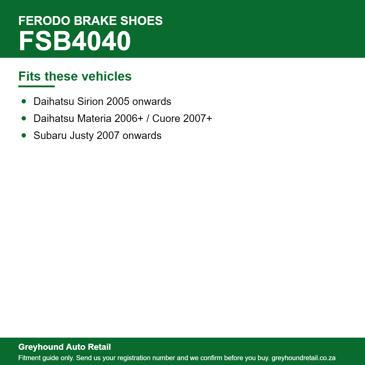 Ferodo FSB4040 Brake Shoes vehicle fitment list