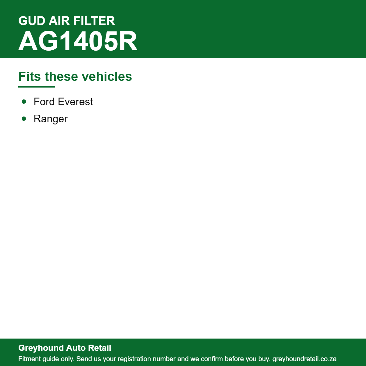 GUD AG1405R Air Filter vehicle fitment list