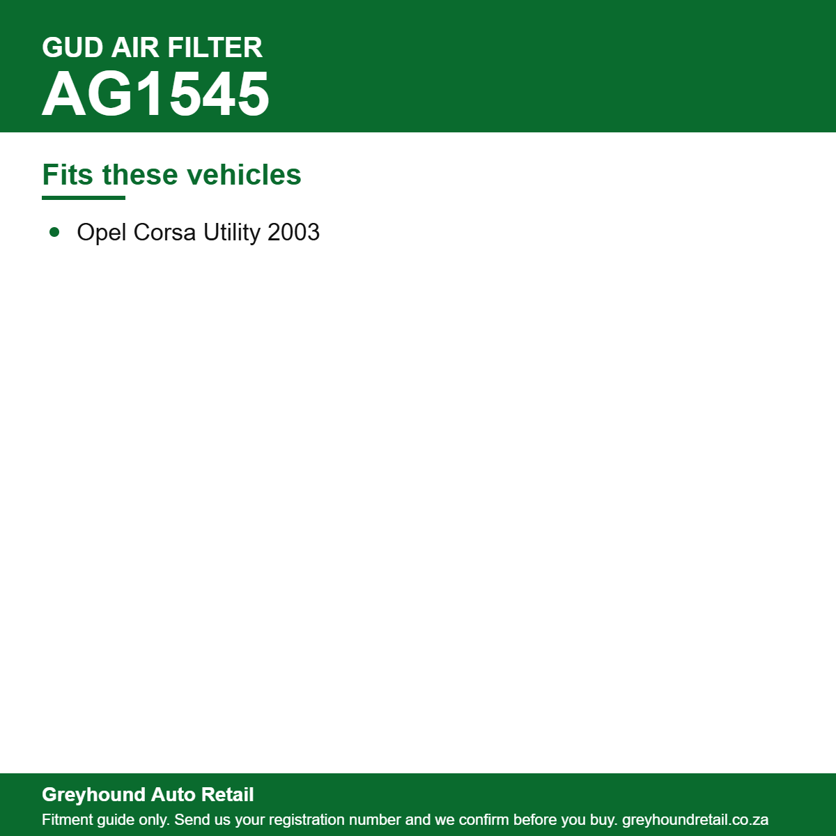 GUD AG1545 Air Filter vehicle fitment list