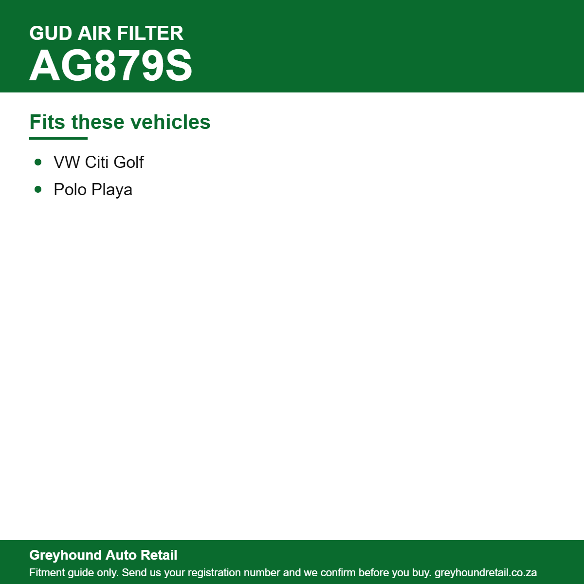 GUD AG879S Air Filter vehicle fitment list