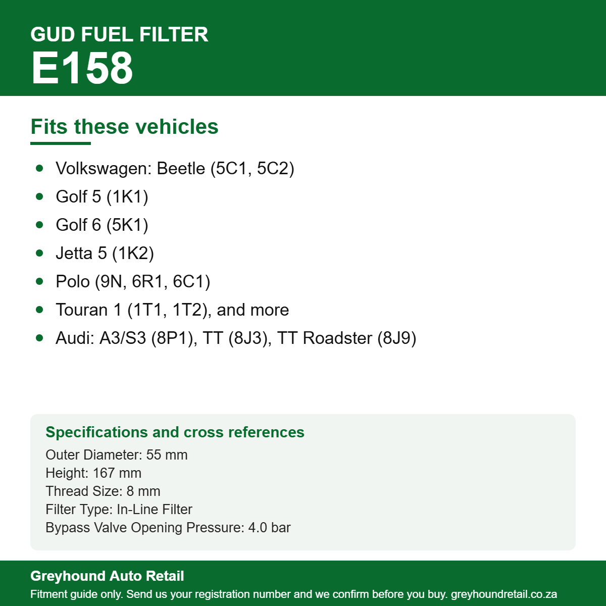 GUD E158 Fuel Filter vehicle fitment list