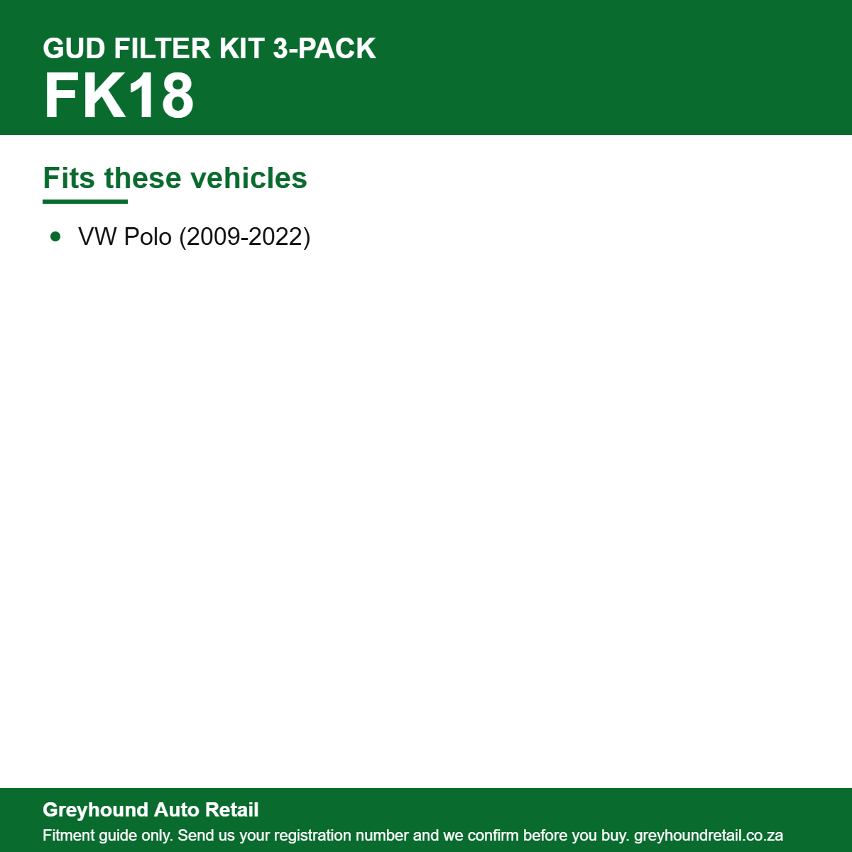 GUD FK18 Filter Kit 3-Pack vehicle fitment list