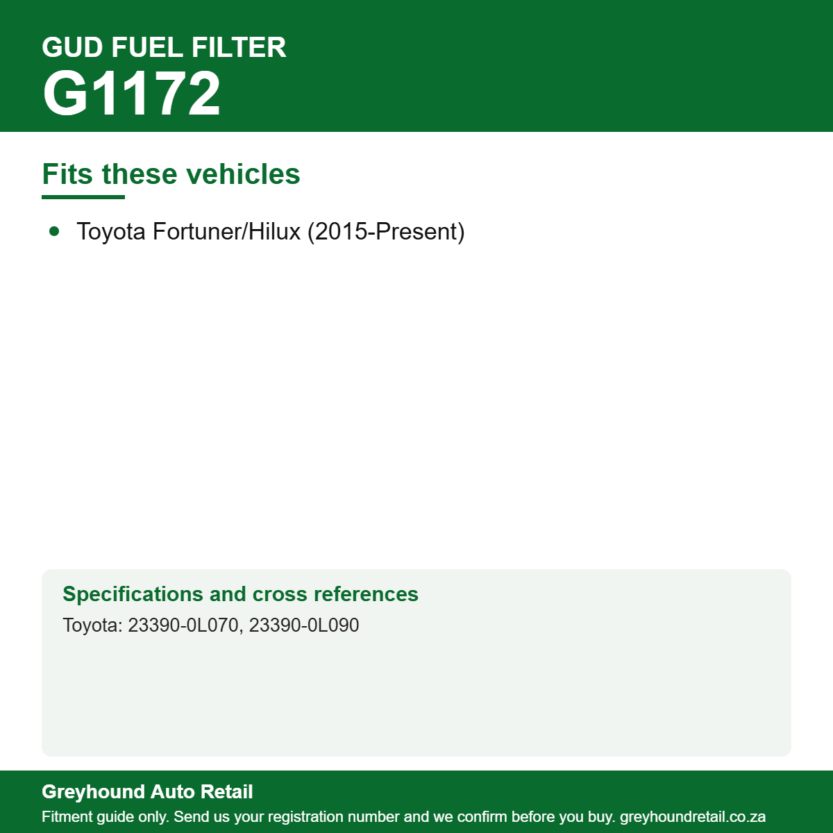 GUD G1172 Fuel Filter vehicle fitment list