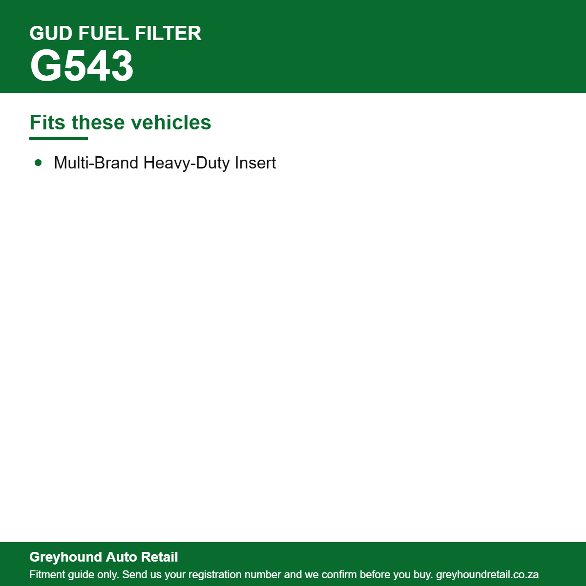 GUD G543 Fuel Filter vehicle fitment list