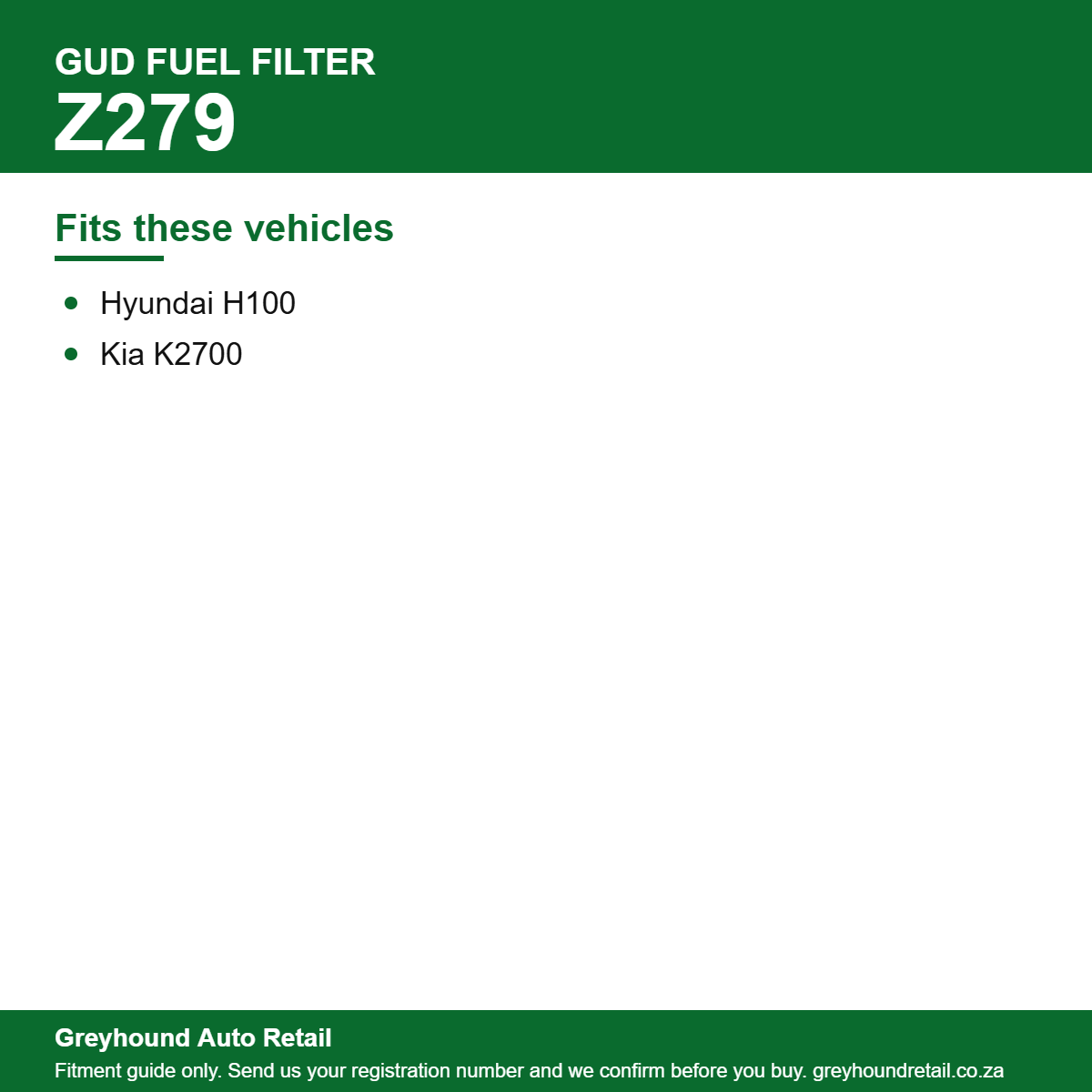 GUD Z279 Fuel Filter vehicle fitment list