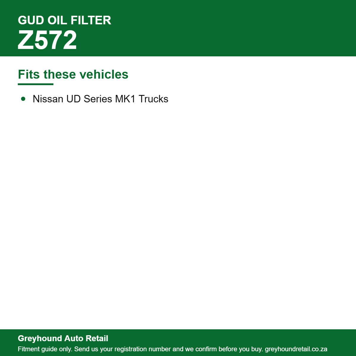 GUD Z572 Oil Filter vehicle fitment list