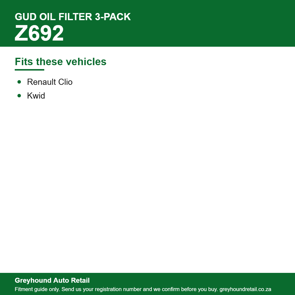 GUD Z692 Oil Filter 3-Pack vehicle fitment list