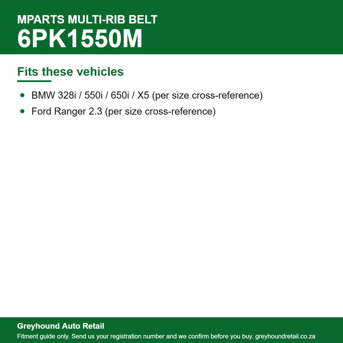 MParts 6PK1550M Multi-Rib Belt vehicle fitment list