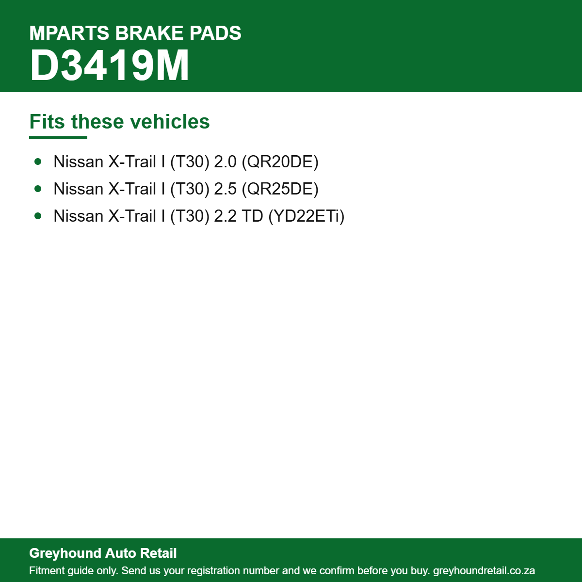 MParts D3419M Brake Pads vehicle fitment list