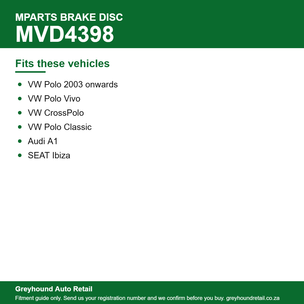MParts MVD4398 Brake Disc vehicle fitment list